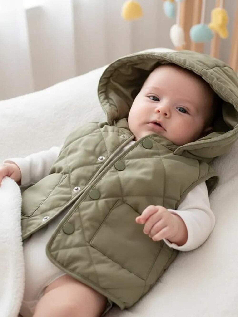 H&M Diamond-Stitched Quilted Vest Removable Hood 4-6 Months